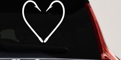 Fish Hook Heart Fishing Love Car or Truck Window Vinyl Decal Sticker