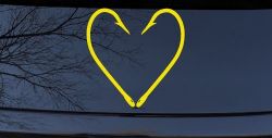 Fish Hook Heart Fishing Love Car or Truck Window Decal Sticker (Yellow)
