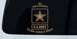 My Grandson Wears Combat Boots Army Military Car or Truck Window Vinyl Decal Sticker (Light Brown)