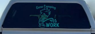 Gone Camping Pee On Work Car or Truck Window Vinyl Decal Sticker (Turquoise Blue)