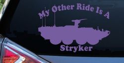 My Other Ride Is A Stryker Military Car or Truck Window Vinyl Decal Sticker (Purple)