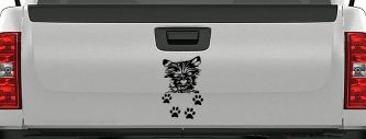 Small Dog With Paw Prints Car or Truck Window Decal Sticker (Black)