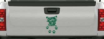 Small Dog With Paw Prints Car or Truck Window Decal Sticker (Dark Green)