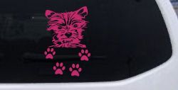 Small Dog With Paw Prints Car or Truck Window Vinyl Decal Sticker (Hot Pink)