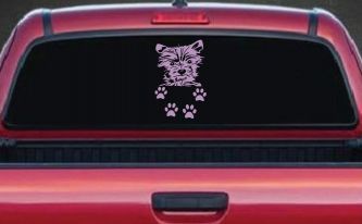 Small Dog With Paw Prints Car or Truck Window Decal Sticker (Lilac)