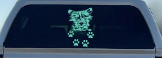 Small Dog With Paw Prints Car or Truck Window Decal Sticker (Mint)