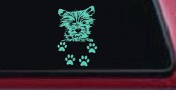 Small Dog With Paw Prints Car or Truck Window Vinyl Decal Sticker (Mint)
