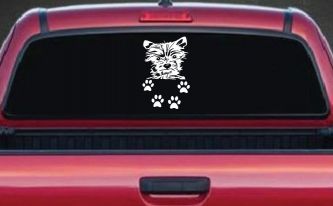 Small Dog With Paw Prints Car or Truck Window Decal Sticker