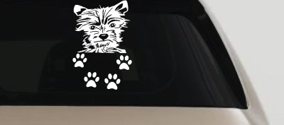 Small Dog With Paw Prints Car or Truck Window Vinyl Decal Sticker
