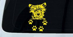 Small Dog With Paw Prints Car or Truck Window Vinyl Decal Sticker (Yellow)