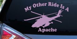 My Other Ride Is A Apache Helicopter Military Car or Truck Window Decal Sticker (Lilac)