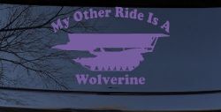 My Other Ride Is A Wolverine Military Car or Truck Window Vinyl Decal Sticker (Purple)
