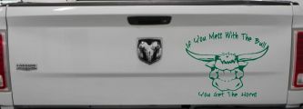 Mess With The Bull Get The Horns Country Rodeo Ranch Farm Car or Truck Window Decal Sticker (Dark Green)