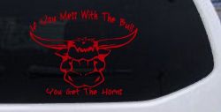 Mess With The Bull Get The Horns Country Rodeo Ranch Farm Car or Truck Window Vinyl Decal Sticker (Red)