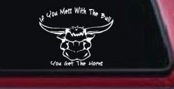 Mess With The Bull Get The Horns Country Rodeo Ranch Farm Car or Truck Window Decal Sticker
