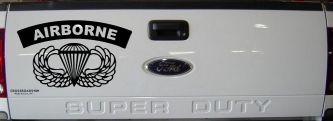 AIRBORNE Banner With Wings Military Car or Truck Window Decal Sticker (Black)