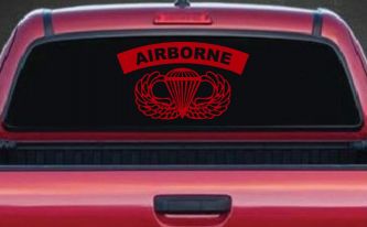 AIRBORNE Banner With Wings Military Car or Truck Window Vinyl Decal Sticker (Red)