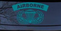 AIRBORNE Banner With Wings Military Car or Truck Window Decal Sticker (Turquoise Blue)