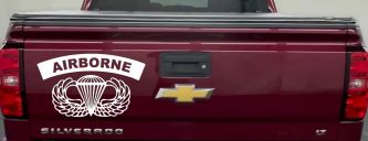 AIRBORNE Banner With Wings Military Car or Truck Window Decal Sticker (White)