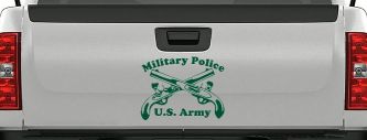 Military Police Cross Pistols With Text Military Car or Truck Window Decal Sticker (Dark Green)