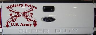 Military Police Cross Pistols With Text Military Car or Truck Window Decal Sticker (Purple Red)