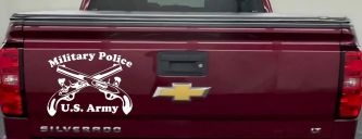 Military Police Cross Pistols With Text Military Car or Truck Window Decal Sticker (White)