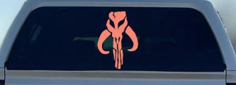 Mandalorian Skull Boba Fett Sci Fi Car or Truck Window Decal Sticker (Coral)