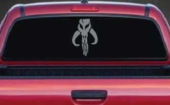 Mandalorian Skull Boba Fett Sci Fi Car or Truck Window Decal Sticker (Telegrey)