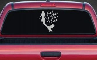 Let The Sea Set You Free Mermaid Car or Truck Window Decal Sticker (Light Gray)