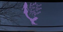 Let The Sea Set You Free Mermaid Car or Truck Window Decal Sticker (Purple)