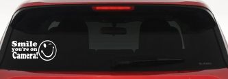 Smile You're On Camera Store Window Lettering Car or Truck Window Decal Sticker (White)