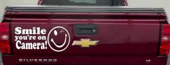 Smile You're On Camera Store Window Lettering Car or Truck Window Decal Sticker (White)