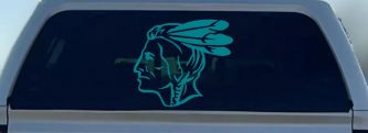 Native American Indian Head Western Car or Truck Window Decal Sticker (Turquoise Blue)