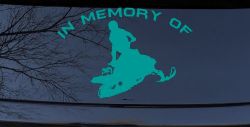In Memory Of Snowmobile Moto Sports Car or Truck Window Decal Sticker (Turquoise)
