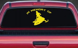In Memory Of Snowmobile Moto Sports Car or Truck Window Decal Sticker (Yellow)