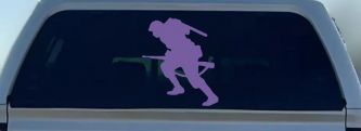 Soldier Silhouette Military Car or Truck Window Vinyl Decal Sticker (Purple)