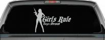 Girls Rule Boys Drool Machine Gun Girl Car or Truck Window Decal Sticker (Light Gray)