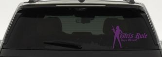 Girls Rule Boys Drool Machine Gun Girl Car or Truck Window Decal Sticker (Violet)