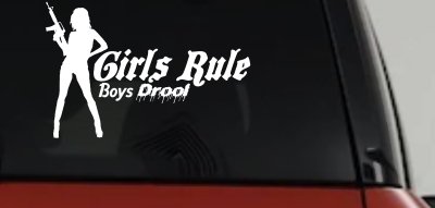 Girls Rule Boys Drool Machine Gun Girl Car or Truck Window Vinyl Decal Sticker