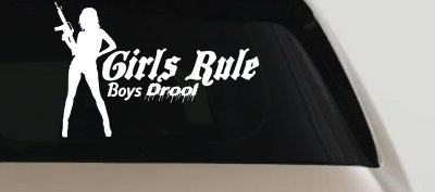 Girls Rule Boys Drool Machine Gun Girl Car or Truck Window Vinyl Decal Sticker