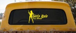 Girls Rule Boys Drool Machine Gun Girl Car or Truck Window Decal Sticker (Yellow)