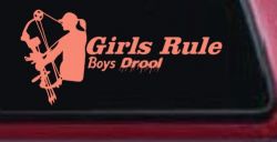 Girls Rule Boys Drool Bow Girl Car or Truck Window Decal Sticker (Coral)