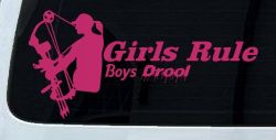 Girls Rule Boys Drool Bow Girl Car or Truck Window Vinyl Decal Sticker (Hot Pink)