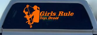 Girls Rule Boys Drool Bow Girl Car or Truck Window Decal Sticker (Orange)