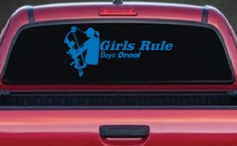 Girls Rule Boys Drool Bow Girl Car or Truck Window Vinyl Decal Sticker (Sky Blue)