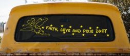 Faith Love And Pixie Dust Tinkerbell Tinker Bell Car or Truck Window Decal Sticker (Yellow)