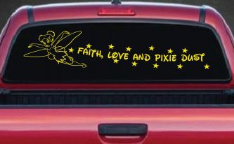 Faith Love And Pixie Dust Tinkerbell Tinker Bell Car or Truck Window Decal Sticker (Yellow)