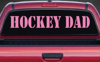 Hockey Dad Sports Car or Truck Window Decal Sticker (Pink)