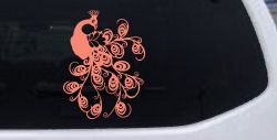 Peacock Swirl Feathers Car or Truck Window Vinyl Decal Sticker (Coral)