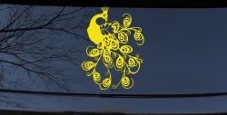 Peacock Swirl Feathers Car or Truck Window Vinyl Decal Sticker (Yellow)